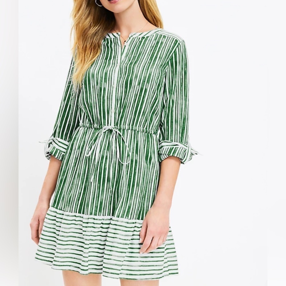 Loft flirty flounce hem drawstring waist Henley dress. Size M GUC - Picture 3 of 10